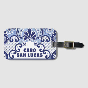 Cabo San Lucas Blue & White Mexican Talavera Tile Luggage Tag