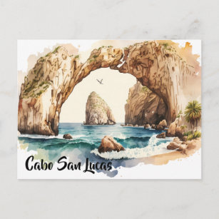 Cabo San Lucas Mexico Beach Watercolor Postcard