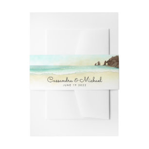 Cabo San Lucas Mexico Watercolor Monogram Wedding Invitation Belly Band