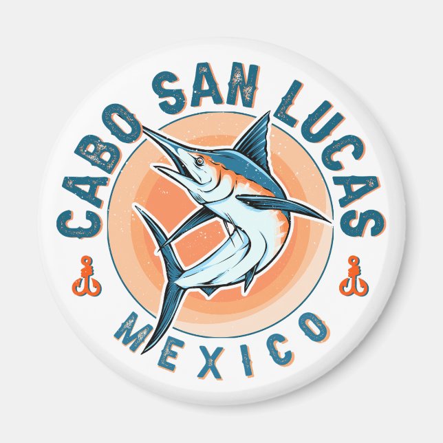 Cabo San Lucas Nautical Fishing Sailfish Vintage Magnet (Front)