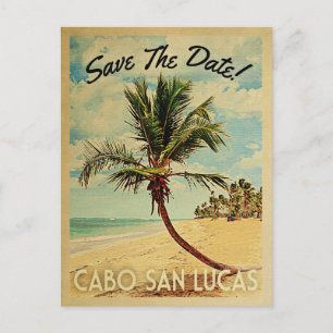 Cabo San Lucas Save The Date Vintage Beach Palm Announcement Postcard
