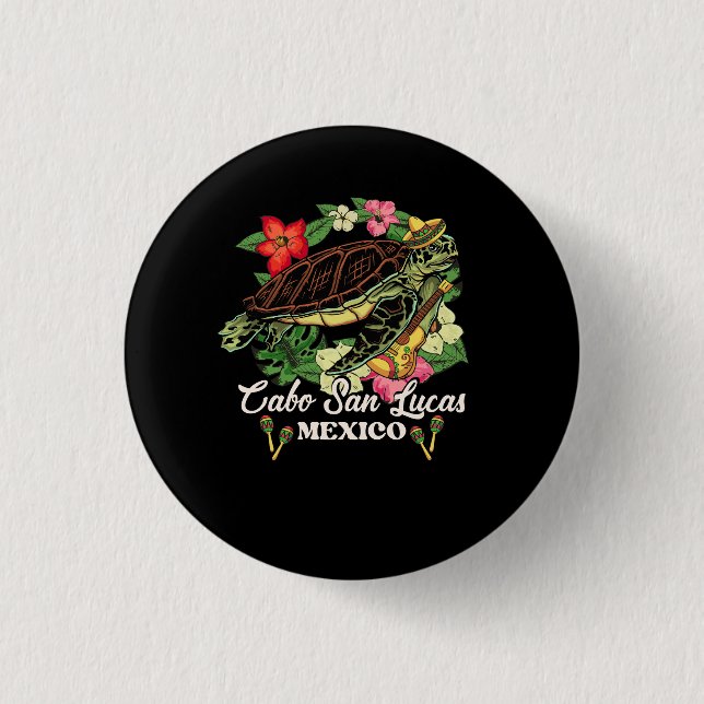 Cabo San Lucas Sea Turtles Mexico Turtle And Flowe 3 Cm Round Badge (Front)