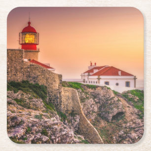 Cabo Sao Vicente At The Sunset Algarve, Portugal Square Paper Coaster