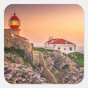 Cabo Sao Vicente At The Sunset   Algarve, Portugal Square Sticker