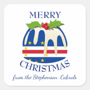 CABO VERDE FLAG Festive Plum Pudding Christmas Square Sticker