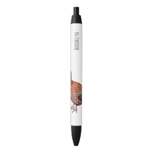 Cabot's tragopan bird cartoon illustration black ink pen