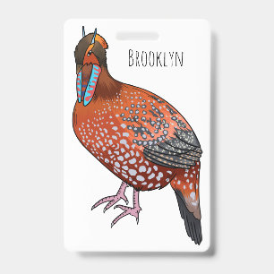 Cabot's tragopan bird cartoon illustration ID badge