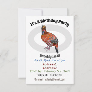 Cabot's tragopan bird cartoon illustration invitation