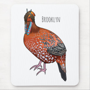 Cabot's tragopan bird cartoon illustration  mouse pad
