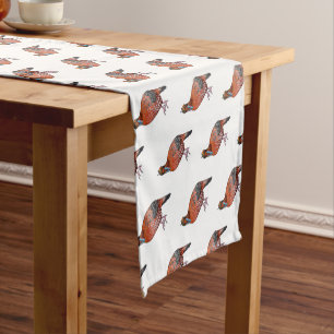 Cabot's tragopan bird cartoon illustration  short table runner