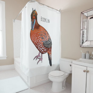 Cabot's tragopan bird cartoon illustration shower curtain