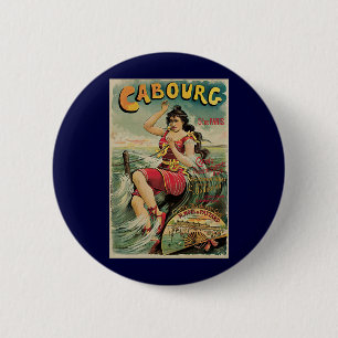 Cabourg, France Beach Resort, Vintage Travel Art 6 Cm Round Badge