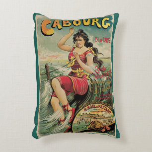 Cabourg, France Beach Resort, Vintage Travel Art Decorative Cushion