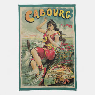 Cabourg, France Beach Resort, Vintage Travel Art Tea Towel