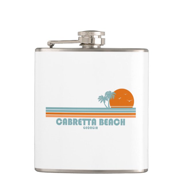 Cabretta Beach Sapelo Island Georgia Sun Palm Tree Hip Flask (Front)