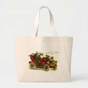 Cabriolet Filled With Holly Vintage Christmas Large Tote Bag