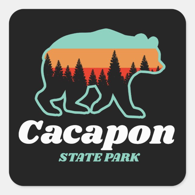 Cacapon Resort State Park West Virginia Bear Retro Square Sticker (Front)