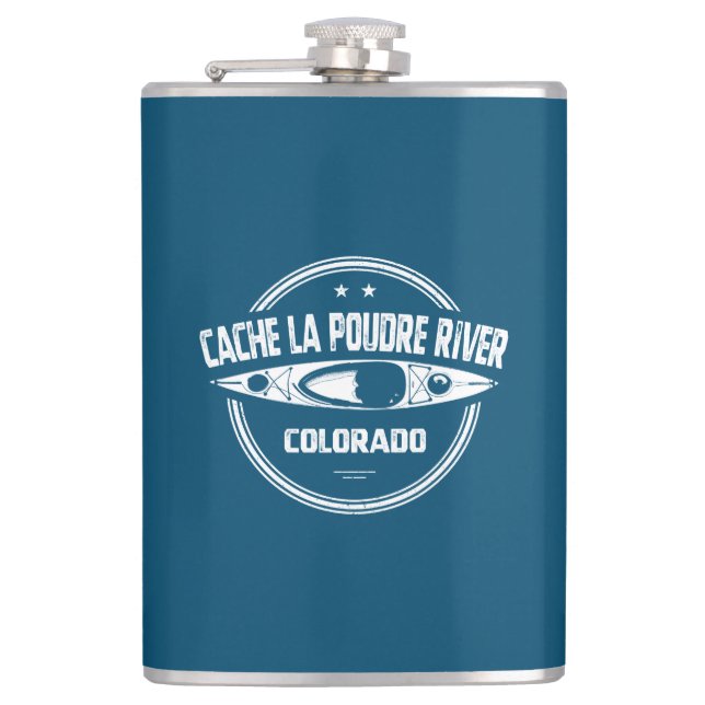 Cache la Poudre River Colorado Kayaking Hip Flask (Front)