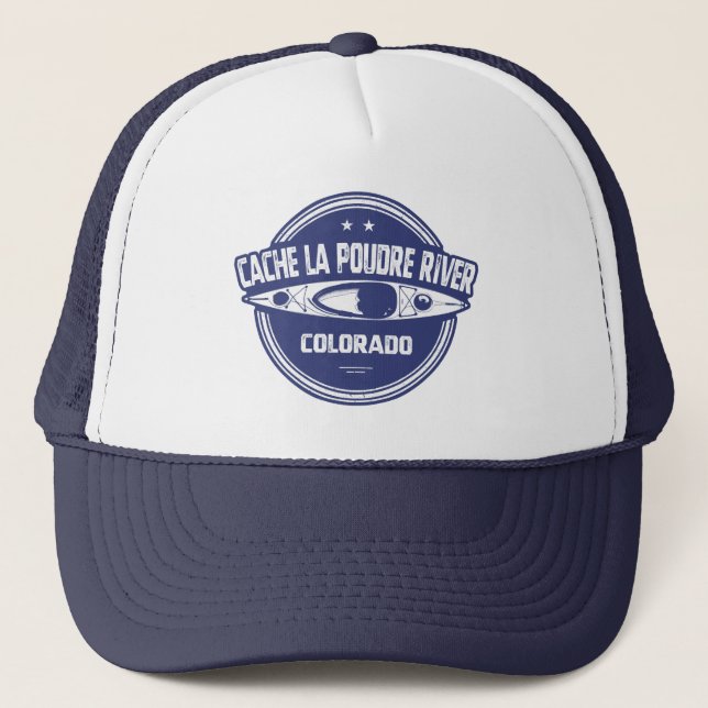 Cache la Poudre River Colorado Kayaking Trucker Hat (Front)