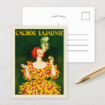 Cachou Lajaunie | Leonetto Cappiello Postcard<br><div class="desc">Cachou Lajaunie (1920) | Leonetto Cappiello’s 1920 advertising poster for Cachou Lajaunie showcases a striking image of a red-haired woman dressed in a bold red and yellow gown, elegantly smoking against a rich dark green background. The vibrant colours and dynamic pose of the woman immediately capture attention, reflecting Cappiello’s signature...</div>