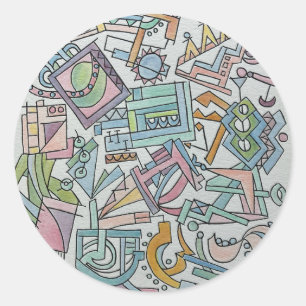 Cacophony-Whimsical Abstract  Watercolor Art Classic Round Sticker