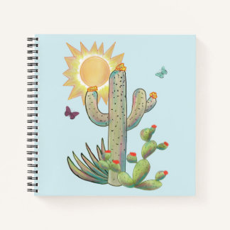Cacti And Butterflies on Aqua Notebook