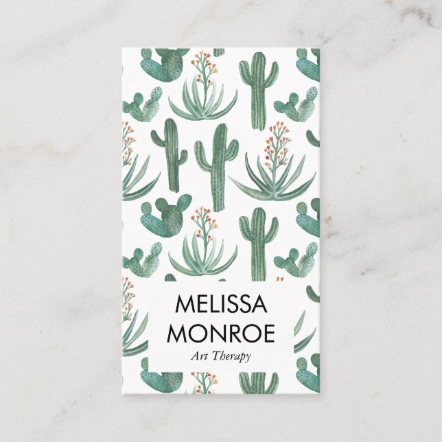 Cacti and Succulents desert illustrated watercolor Business Card (Front)