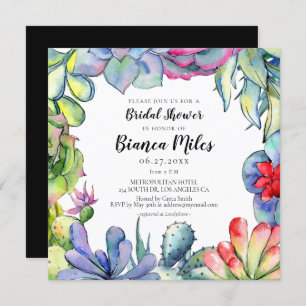 Cacti and succulents watercolor Bridal shower Invitation