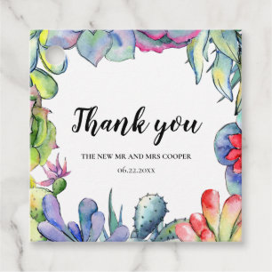 Cacti and succulents watercolor wedding favour tags