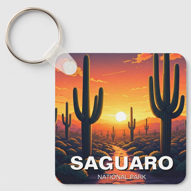 Cacti at Saguaro National Park Souvenir Key Ring (Front)