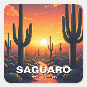 Cacti at Saguaro National Park Souvenir Square Sticker
