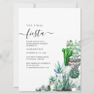 Cacti Bachelorette Weekend Party Itinerary Invitation