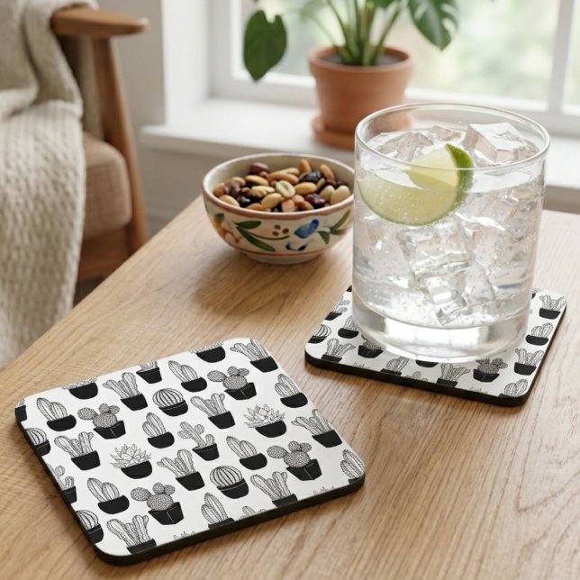 Cacti Black Line Art Pattern Coaster (Creator Uploaded)