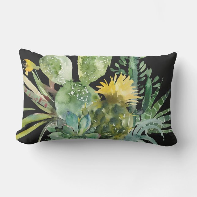 Cacti Black Outdoor Lumbar Cushion (Front)