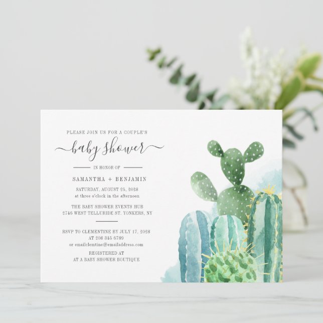Cacti Botanical Succulent Couples Baby Shower Invitation (Standing Front)