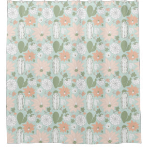 Cacti Cactus Peach Green Succulents Floral Print Shower Curtain