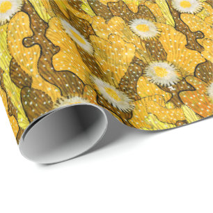 Cacti Camouflage, Floral Pattern, Golden Yellow Wrapping Paper