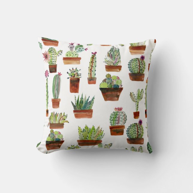 Cacti Charm: Watercolor Succulent Texture. Cushion (Front)