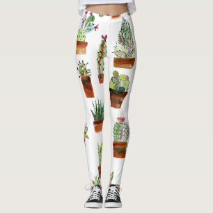 Cacti Charm: Watercolor Succulent Texture. Leggings