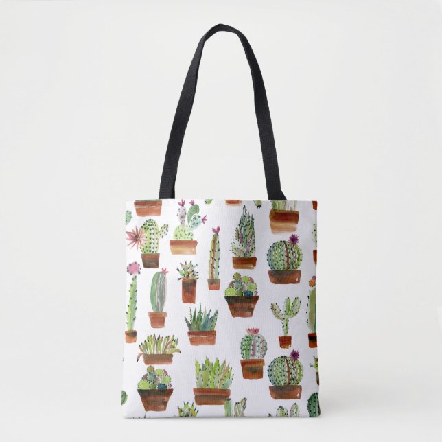 Cacti Charm: Watercolor Succulent Texture. Tote Bag (Front)