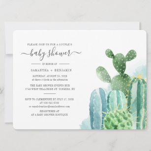 Cacti Couples Baby Shower Succulent Watercolor Invitation