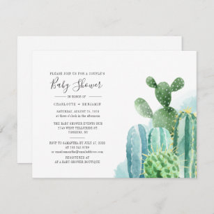 Cacti Couples Baby Shower Watercolor Script Invitation