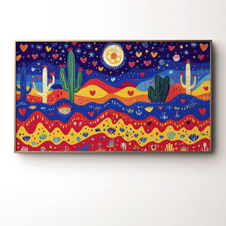 Cacti, Hearts, and Moonlit Stars Poster