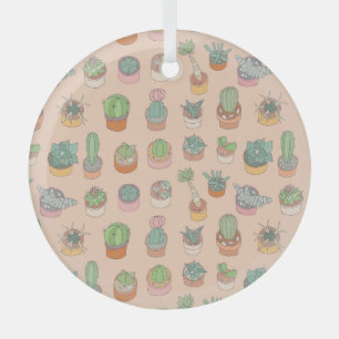 Cacti in pots, vintage pattern. glass tree decoration