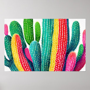 Cacti in vibrant colours poster