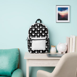Cacti Line Art Black And White Pattern 1 Printed Backpack
