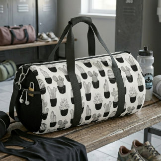 Cacti Line Art Pattern Large Duffle Bag