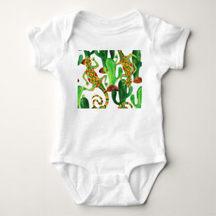 Cacti Lizards Watercolor Print Baby Bodysuit