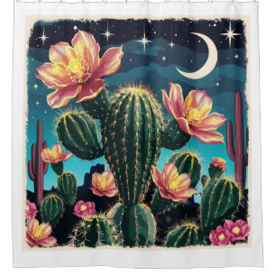 Cacti night time gift shower curtain