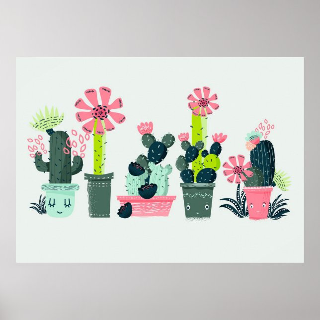 Cacti On Green Poster (Front)